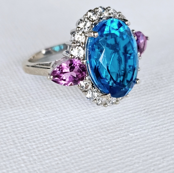 Caribbean Quartz Ring in Platinum over 925. Size 7! NEW - Picture 10 of 15